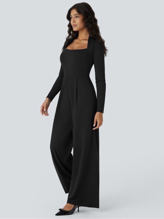 HALARA Pants - HALARA Black Square-Neck Long-Sleeve Jumpsuit